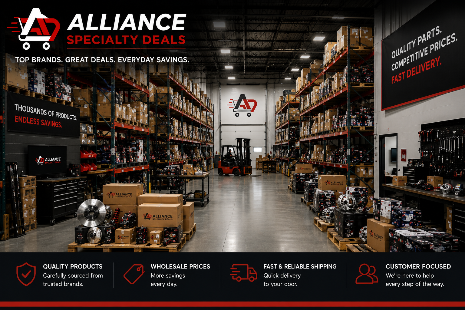 Alliance Specialty Deals packing and shipping area